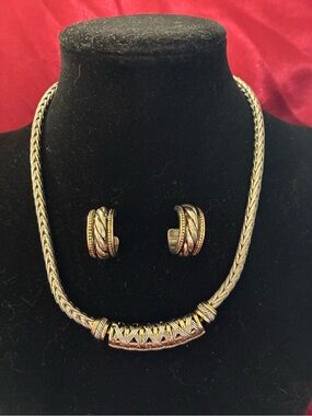 Vintage Two-Tone Silver & Gold Byzantine-Style Braided Cable Necklace /Earrings